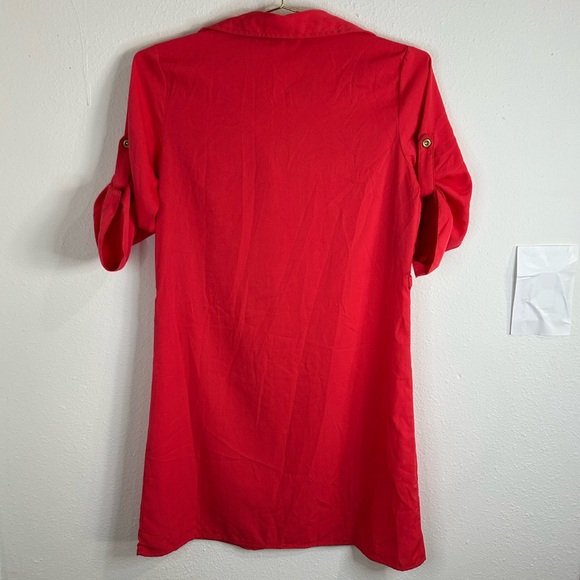 Speed Control Coral Shirt Dress Small Button Front Tab Sleeve Casual Tunic Style - Picture 11 of 12